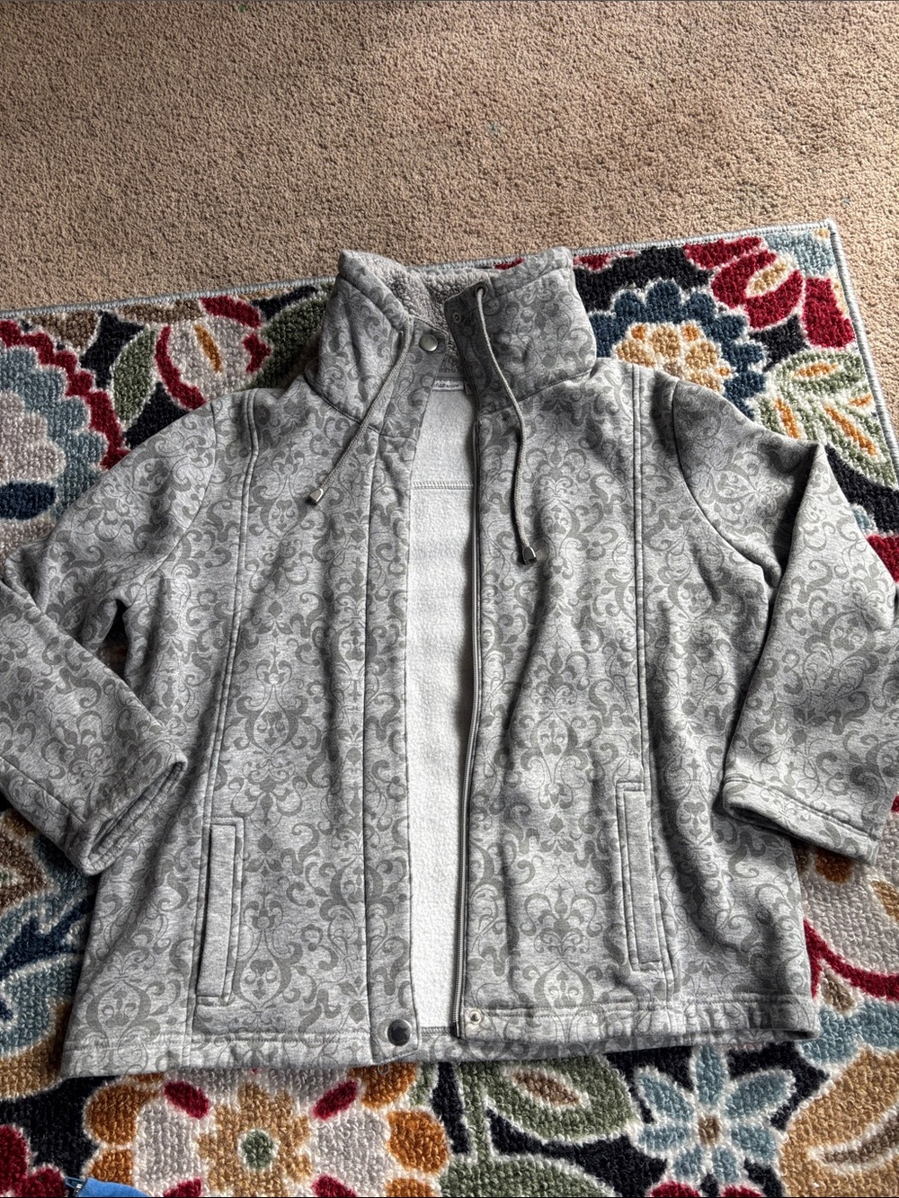 croft & barrow Gray Floral-Print Zip Hoodie